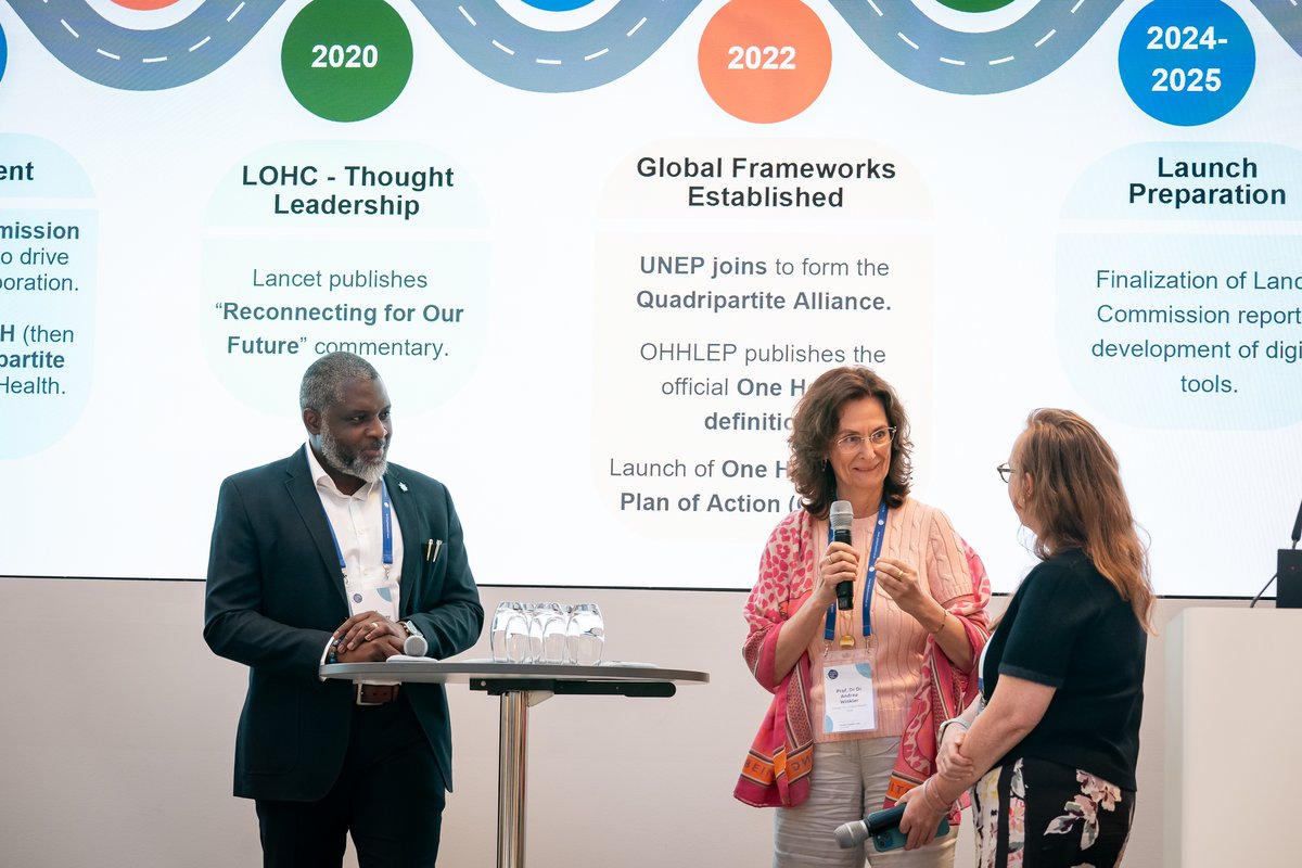 From the left Prof. John Amuasi and Prof. Andrea Winkler, Co(joint)-Chairs of the Lancet Commission on One Health and Dr Catherine Smallwood from WHO as moderator. ©Thomas Ecke From the left Prof. John Amuasi and Prof. Andrea Winkler, Co(joint)-Chairs of the Lancet Commission on One Health and Dr Catherine Smallwood from WHO as moderator. ©Thomas Ecke